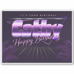 Cathy prénom sticker rétro lilas anniversaire