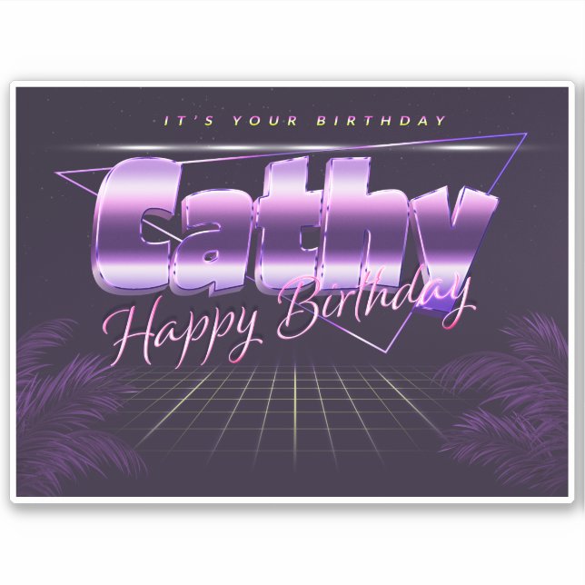 Cathy prénom sticker rétro lilas anniversaire (Devant)