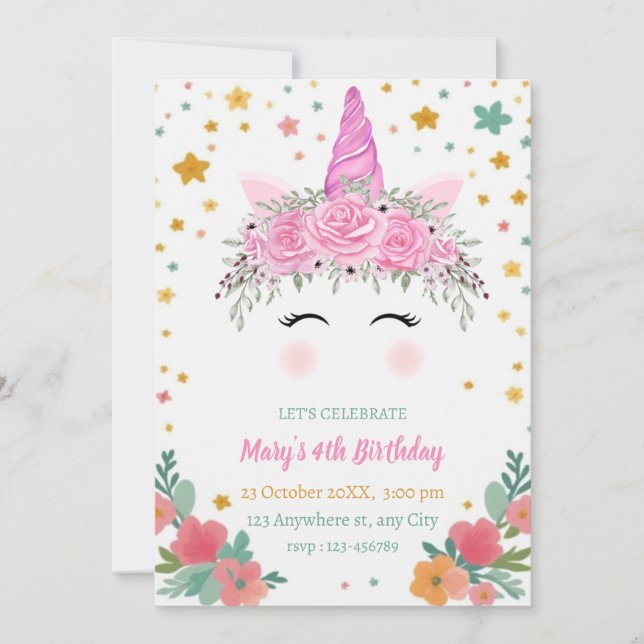 Caticorn Birthday Invitation cati corn invite (Devant)