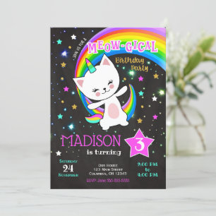 Caticorn Invitation Anniversaire, Cat Rainbow