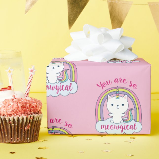 Caticorne | Papier cadeau | Rose (Fête d'anniversaire)