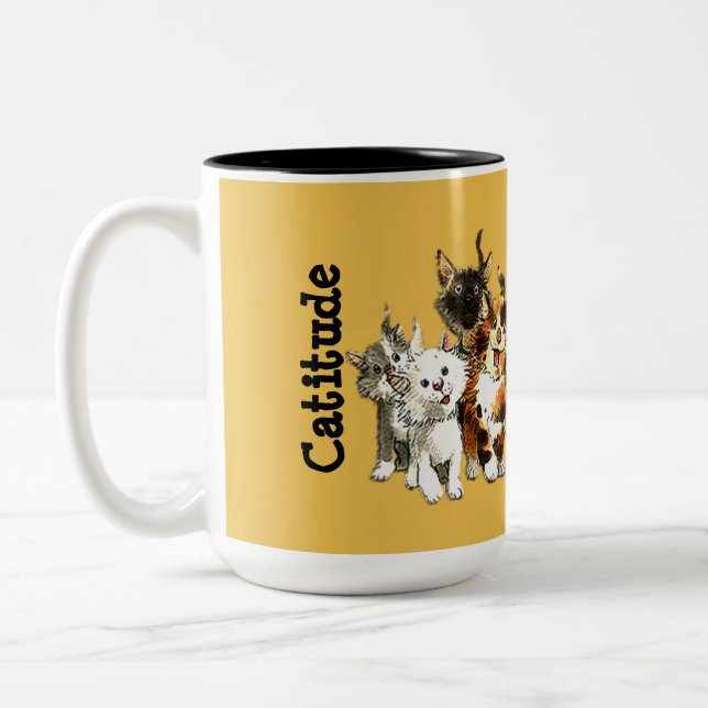 Catitude Cute Kitty Chats Mug café jaune (Gauche)