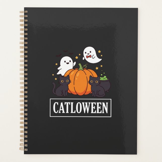 Catloween Drôle Chat Halloween Fantôme Citrouille  (Devant)