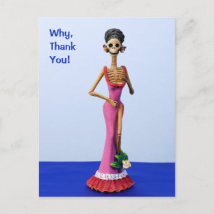 Catrina dans une robe rose Carte postale de remerc