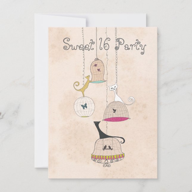 Cats Birdcages Sweet 16 Invitations (Devant)