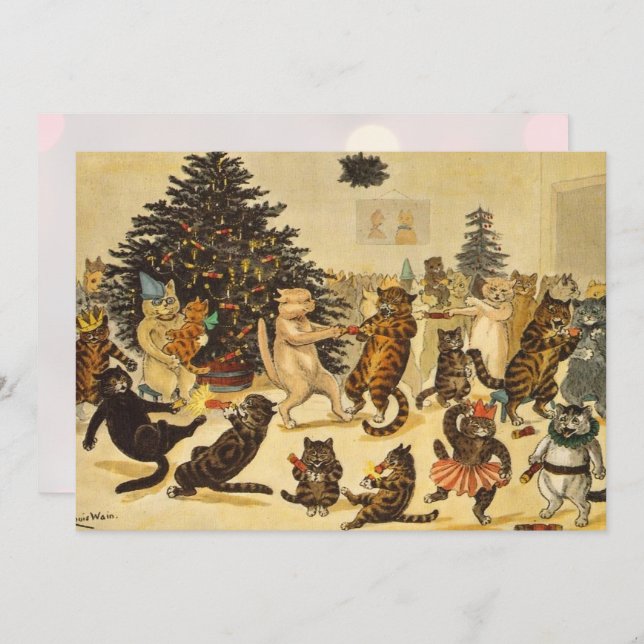 Cat's Christmas Party - Louis Wain Invitations (Devant / Derrière)