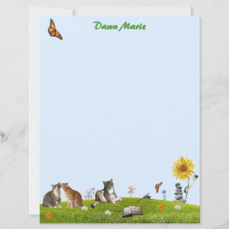 Cats, Flowers, and Butterflies Stationery