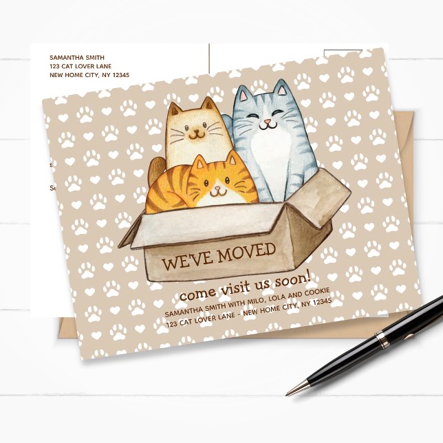 Cats mignons illustration déplacement faire-part (Cute cats illustration moving announcement)