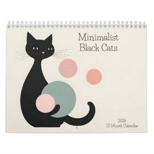 Cats noirs minimalistes 2026 Calendrier 12 mois