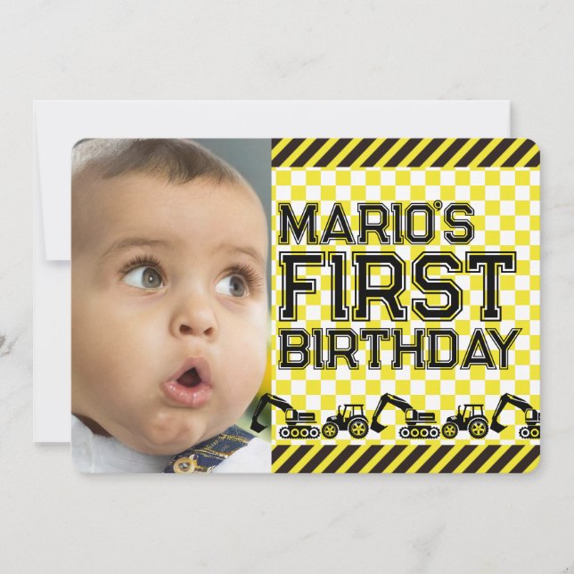 Caution! Funny First Birthday party Invitation (Devant)