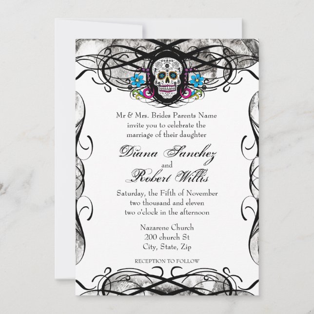 Cavaleras Muerte Crâne et fleuris Invitation (Devant)