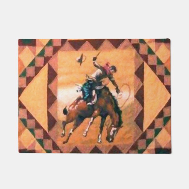 Cavalier de Bronc 18" x 24" tapis de porte (Devant)