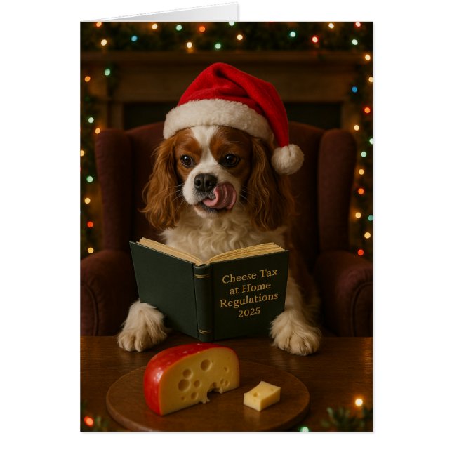 Cavalier King Charles 'Cheese Tax' Christmas card (Devant)