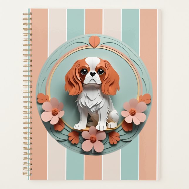Cavalier King Charles Fleurs Papier Coupe Art (Devant)