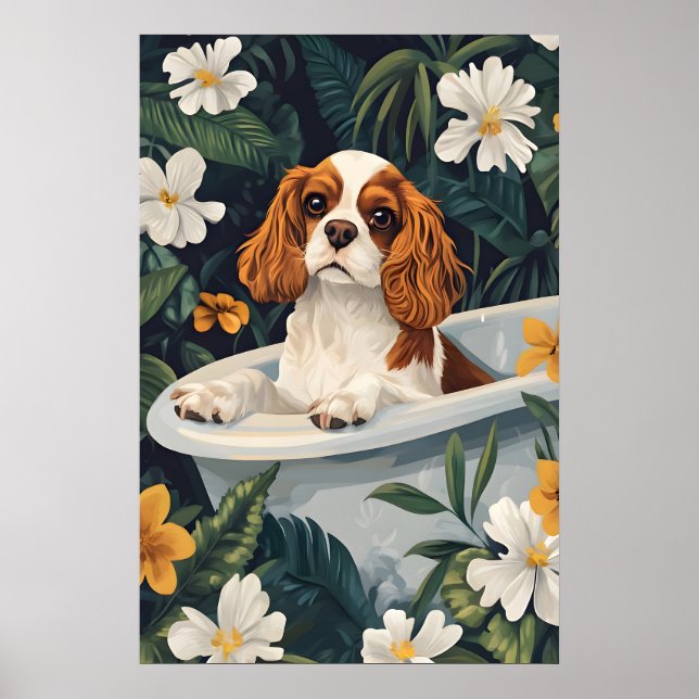 Cavalier King Charles Spaniel In Bathtub Poster (Devant)