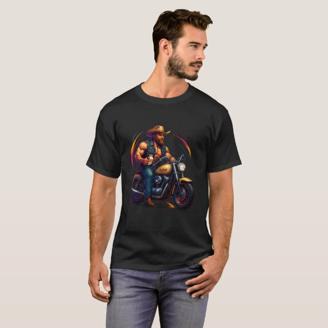 Cavalier Néon – T-Shirt Graphique Rétro Biker (Devant entier)