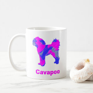 Cavapoo Crazy Hot Pink et Blue White Coffee Mug