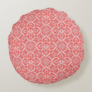 Cayenne et blanc Damask Coussin rond