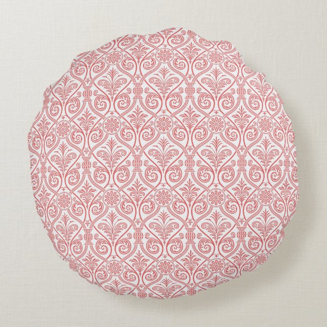 Cayenne et blanc Damask Coussin rond (Dos)