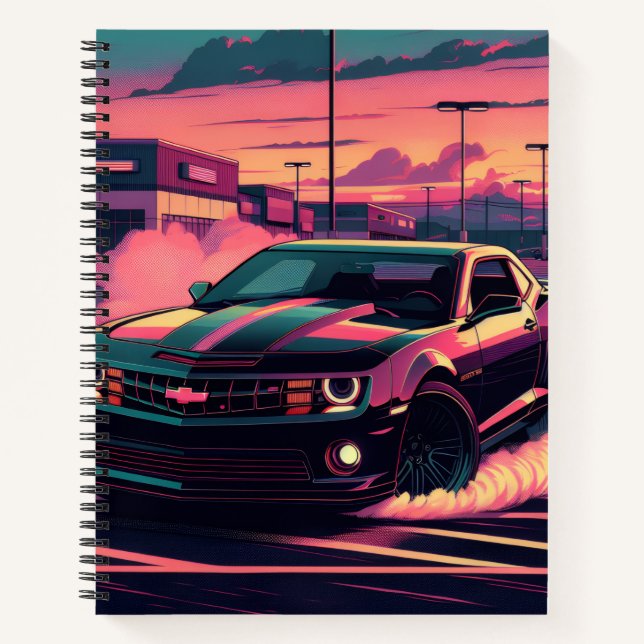 Ce cahier présente une muscle car (Devant)
