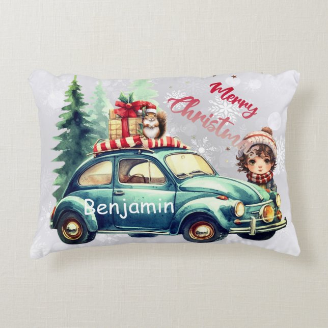 Ce Coussin de Noël Accent avec une voiture dessus (Devant)