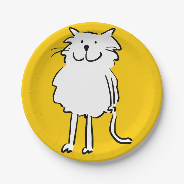 Ce dessin animé de chat. Chat sur une assiette jau (Devant)