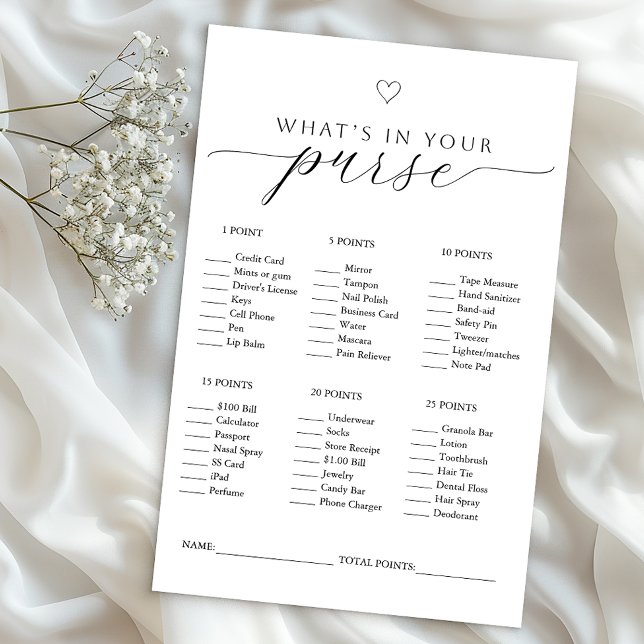 Ce qui se passe dans votre sac à main | Fête des m (Bridal shower game )