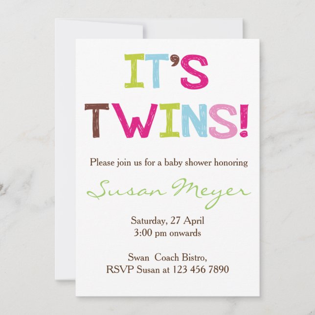 Ce sont des jumeaux ! Invitation baby shower (Devant)