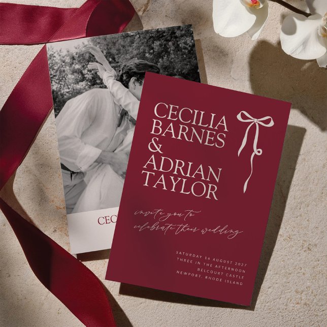 CECILIA Burgundy Wedding Invitation with Bow (Créateur téléchargé)