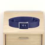 Ceinture Monogramme blanc bleu marine initalités nom minima<br><div class="desc">Un arrière - plan bleu marine classique et chic. Personnalisez et ajoutez vos initiales monographiques et votre nom. Moderne,  tendance et simple. Texte blanc.</div>