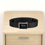Ceinture Noir blanc monogramme initialise le nom minimalist<br><div class="desc">Un arrière - plan noir classique et chic. Personnalisez et ajoutez vos initiales monographiques et votre nom. Moderne,  tendance et simple.</div>