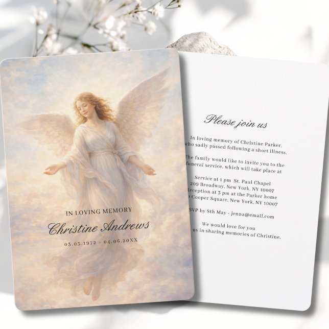 Célébration angélique de la vie - Faire-part de fu (Angel Celebration of Life Funeral Invitation. Print & Instant Download.)