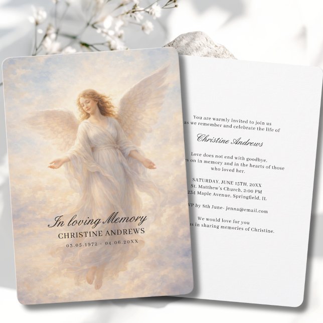 Célébration angélique de la vie - Faire-part de fu (Angel Celebration of Life Funeral Invitation. Print & Instant Download.)