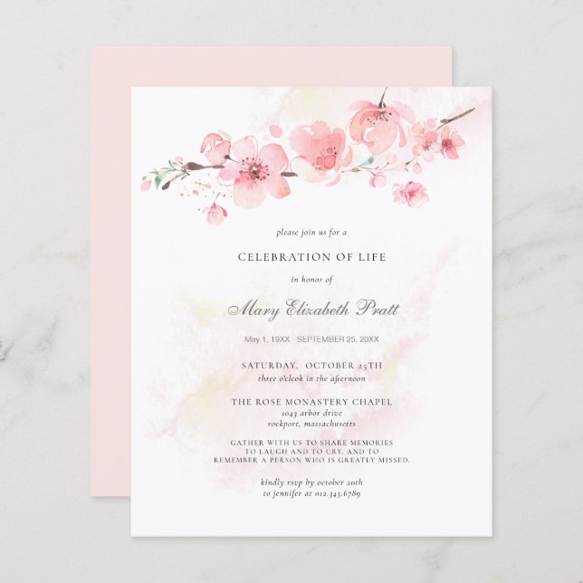 Célébration budgétaire de la vie funéraire rose fl (Devant / Derrière)