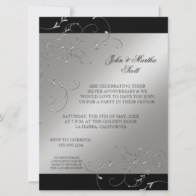 Célébration de 25 ans, Invitation pour les 25 ans  (Devant)