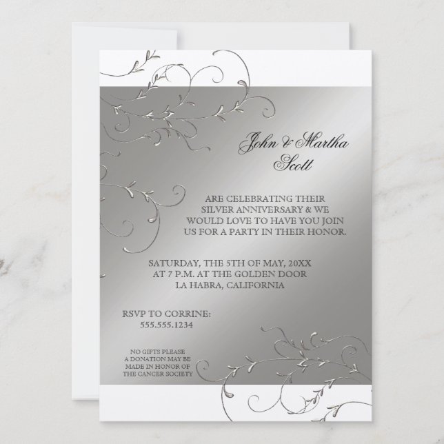 Célébration de 25 ans, Invitation pour les 25 ans  (Devant)