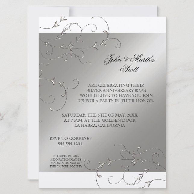 Célébration de 25 ans, Invitation pour les 25 ans  (Devant)