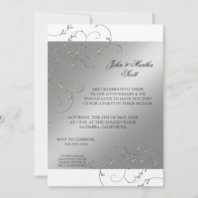 Célébration de 25 ans, Invitation pour les 25 ans  (Devant)