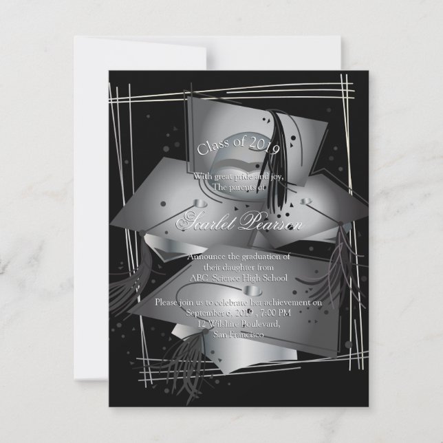 Célébration de la Faire-part de diplôme Noir & Bla (Devant)