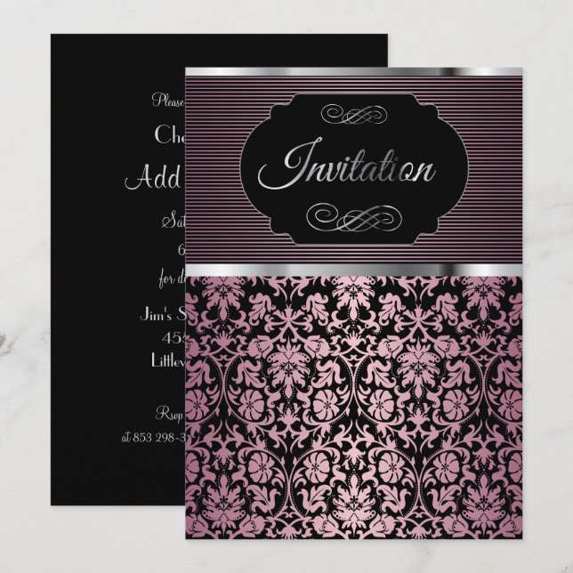 Célébration de la fête Pretty Damask | Invitation (Devant / Derrière)