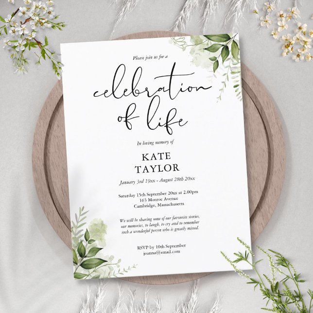 Célébration de la verdure de la vie Invitation com (Greenery Celebration of Life Memorial Invitation)