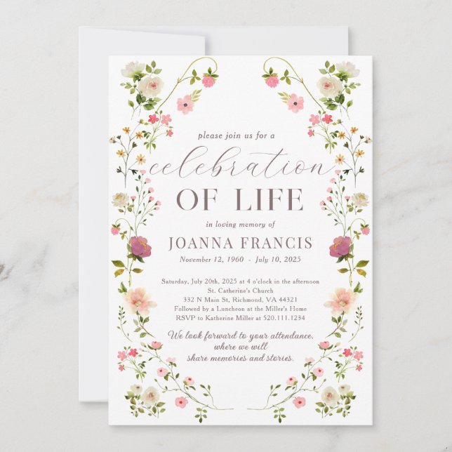 Célébration De La Vie Fleurs Belle Invitation (Devant)