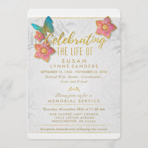 Célébration de la vie Floral Butterfly Invitation