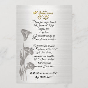 Célébration de la vie Invitation Calla Lys