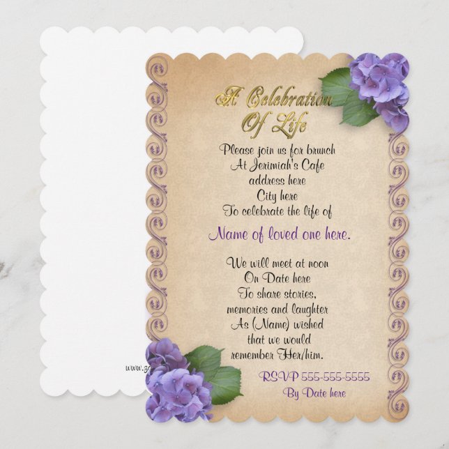 Célébration de la vie Invitation hydrangea floral (Devant / Derrière)