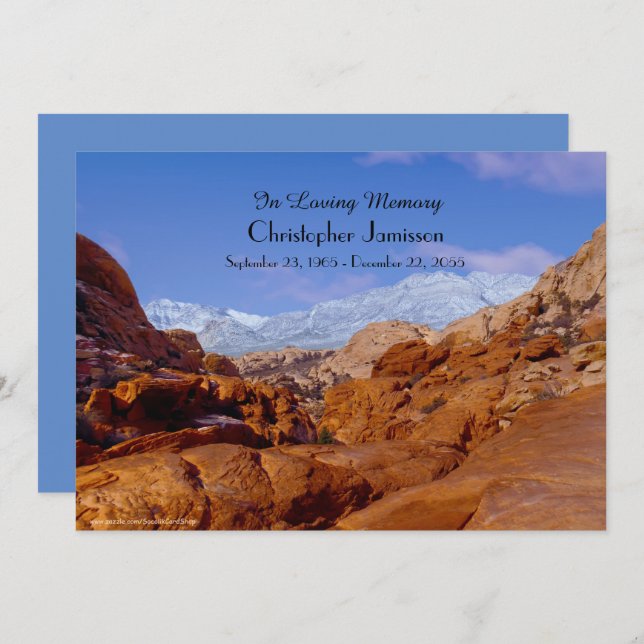 Célébration de la vie Invitation Neige sur Red Roc (Devant / Derrière)