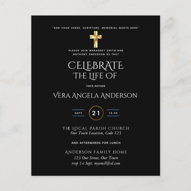 Célébration de la vie Mémorial funéraire catholiqu (Devant)