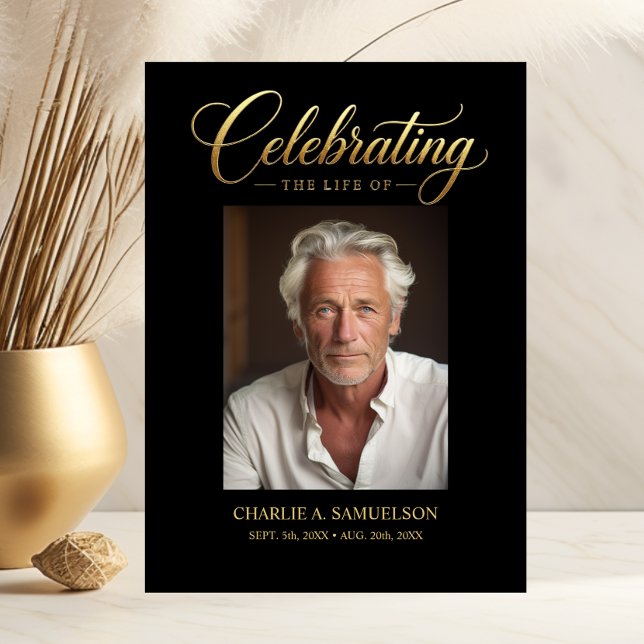 Célébration de la vie Or Noir Invitation PHOTO (Celebrating the life Gold Black PHOTO Invitation)