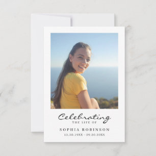 Célébration de la vie Photo Funeral Memorial Card
