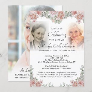 Célébration de la vie rose florale Invitation phot